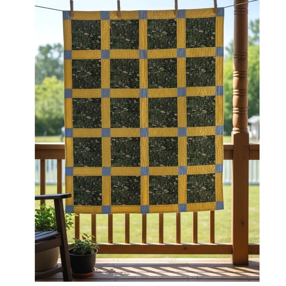 Handmade Botanical Pond Life Patchwork 54x42 Quilt Decor Throw‎